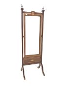 Edwardian Sheraton revival mahogany cheval dressing mirror, fitted with bevelled swing mirror in a m