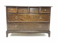 Stag Minstrel mahogany chest, fitted with four short and two long drawers, raised on shaped bracket