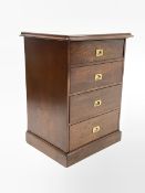 20th century stained oak pedestal chest, fitted with four graduated drawers with recessed brass pull