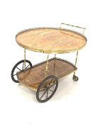 Italian marquetry drop leaf drinks trolley, two tiers each with pierced brass gallery,