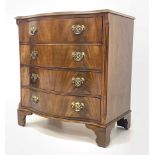 Georgian style mahogany serpentine front chest, moulded top over four cock beaded drawers, canted an