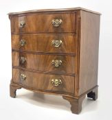 Georgian style mahogany serpentine front chest, moulded top over four cock beaded drawers, canted an