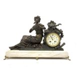 Late Victorian figural spelter mantle clock signed Mourey