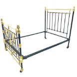 Victorian brass and iron double bedstead, with Vono cross rails and raised on ceramic castors