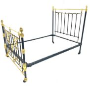 Victorian brass and iron double bedstead, with Vono cross rails and raised on ceramic castors