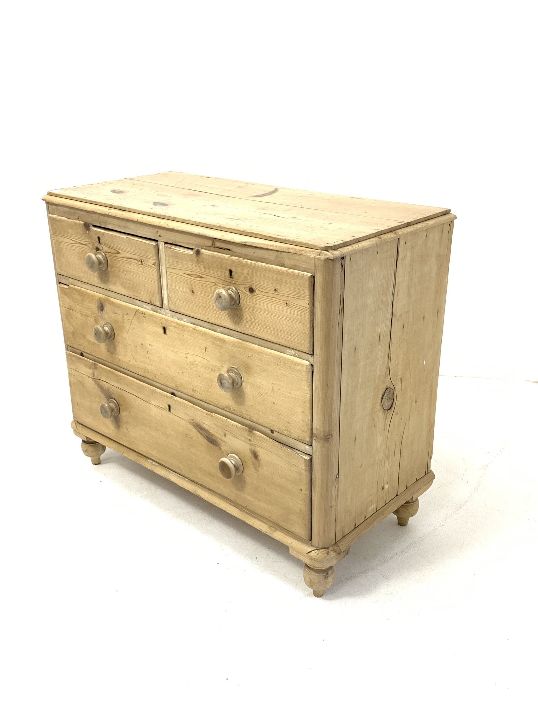 Victorian pine chest fitted with two short and two long drawers, turned supports - Image 2 of 3