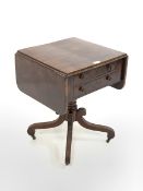 Georgian design mahogany drop leaf occasional table fitted with two drawers opposite two faux drawer