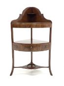 Georgian mahogany bow front wash stand, raised shaped back with open shelf over fitted panel coverin