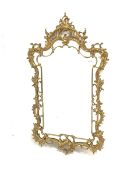 Rococo style cast gilt brass framed wall mirror