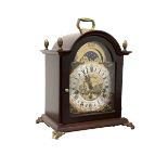 20th century Westminster chiming bracket clock, the stained hardwood case with brass finials and sup
