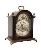 20th century Westminster chiming bracket clock, the stained hardwood case with brass finials and sup