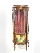 Early 20th century French kingwood bow front vitrine in the manner of Vernis Martin, glazed door enc