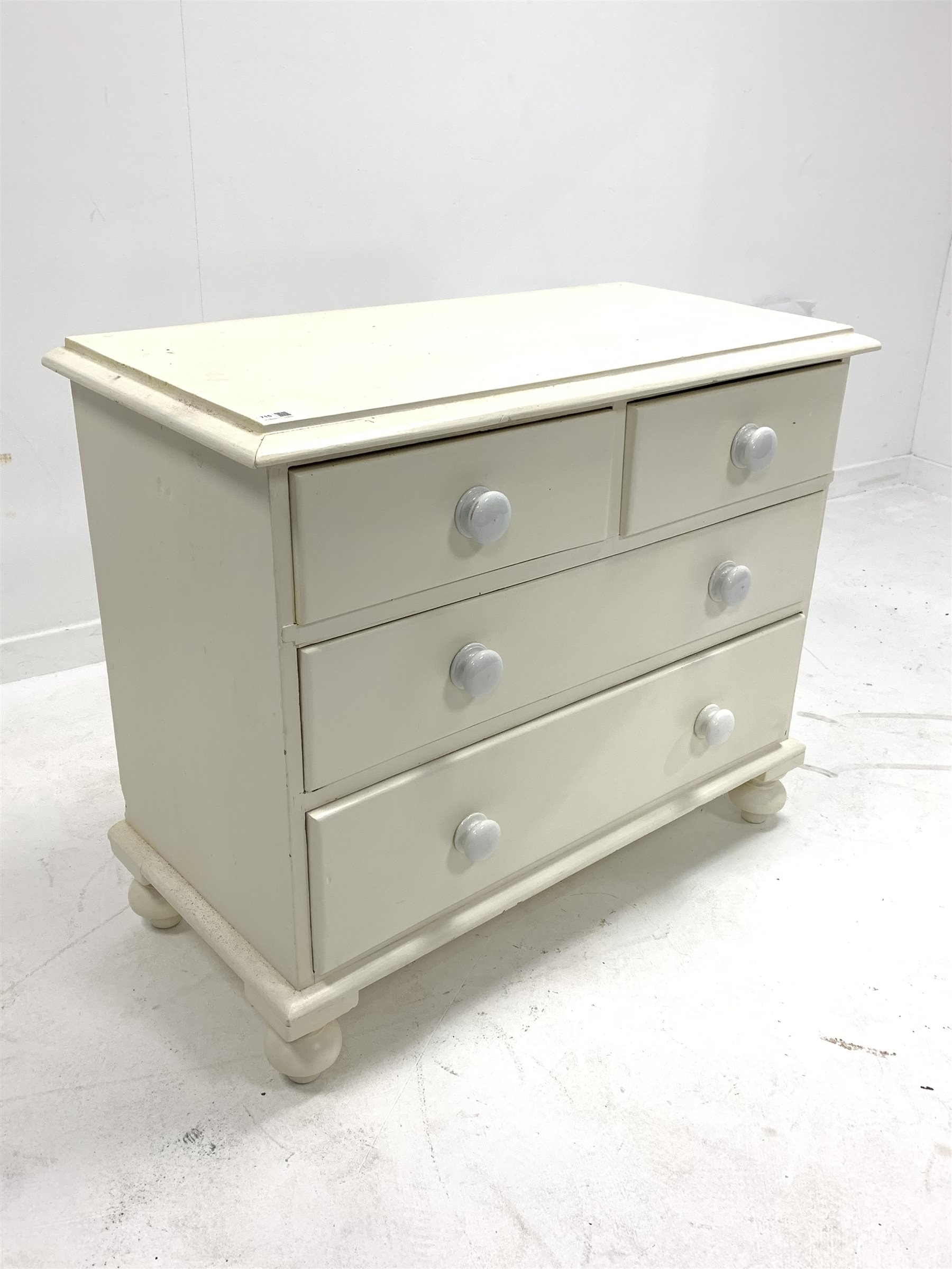 Victorian white painted pine chest fitted with two short and two long graduated drawers, raised on t