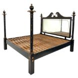 Julian Chichester - Regency design black lacquered and parcel gilt demi four poster super king size