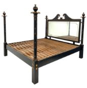 Julian Chichester - Regency design black lacquered and parcel gilt demi four poster super king size