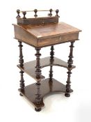 Victorian figured walnut and boxwood strung davenport, three quarter chased brass galleried top with