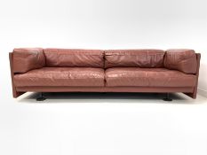 Large mid 20th century three seat sofa, upholstered in red leather, with zipped on loose cushions, c
