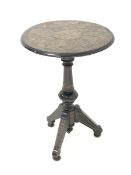 Late 19th century Anglo-Indian ebonised occasional table, the circular moulded top with brass and co