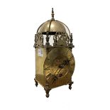 18th century design brass lantern clock, with Roman chapter ring, striking the hours to exterior bel