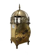 18th century design brass lantern clock, with Roman chapter ring, striking the hours to exterior bel