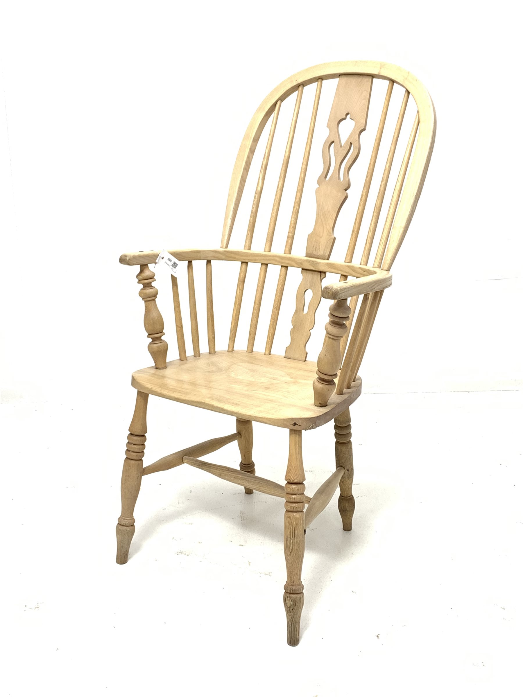 19th century stripped ash and elm Windsor armchair, hoop, spindle and splat back, shaped saddle seat - Image 2 of 3