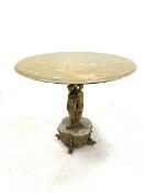 Mid 20th century Onyx and brass centre table with circular top raised on a cast column in the form o