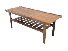 Mid 20th century teak coffee table with slatted under tier