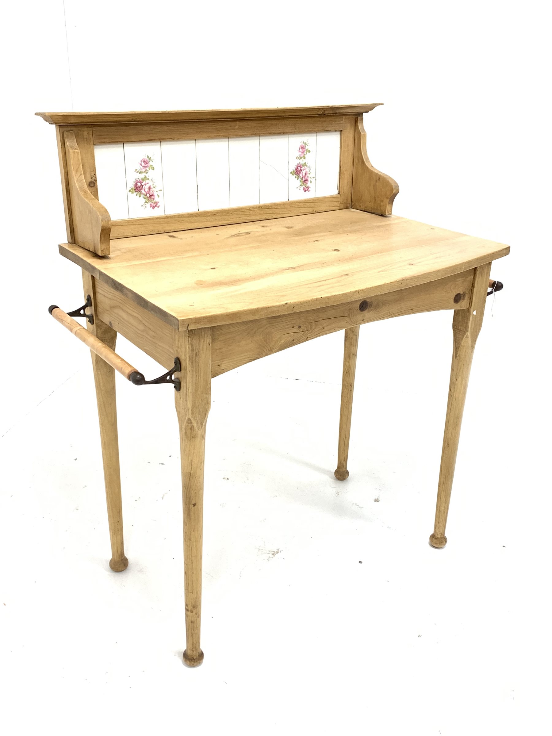 Early 20th century pine washstand with raised tile back