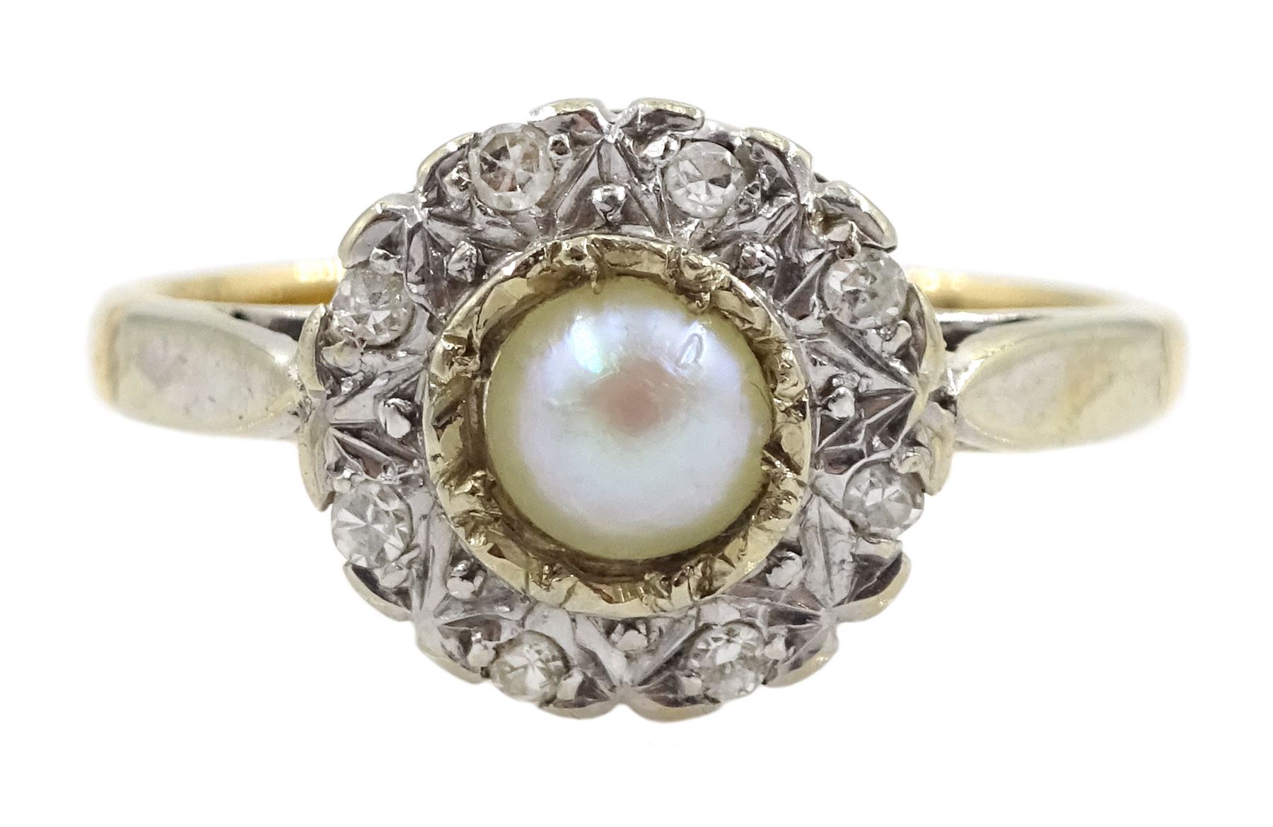 18ct gold diamond and split pearl circular ring