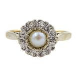 18ct gold diamond and split pearl circular ring