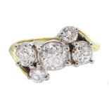 18ct gold five stone old cut diamond ring