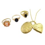 Gold cameo ring and a gold onyx signet ring