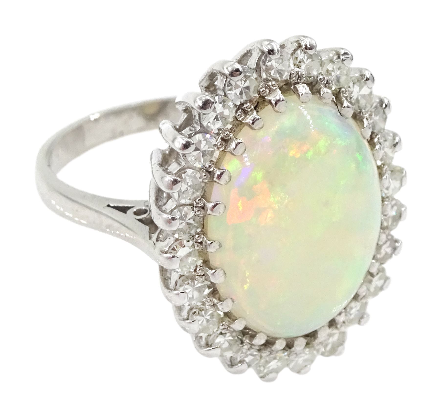 White gold oval opal and diamond cluster ring - Image 3 of 4