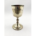 Silver chalice shape cup on a baluster stem and circular foot H16cm London 1971 8.5oz