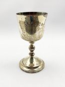 Silver chalice shape cup on a baluster stem and circular foot H16cm London 1971 8.5oz