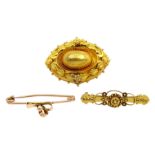 Victorian gold oval mourning brooch