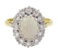 18ct gold oval opal and diamond cluster ring