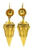 Pair of Victorian 15ct gold Etruscan revival pendant earrings