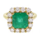 18ct gold emerald and diamond cluster ring