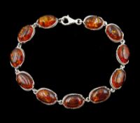 Silver oval amber link bracelet