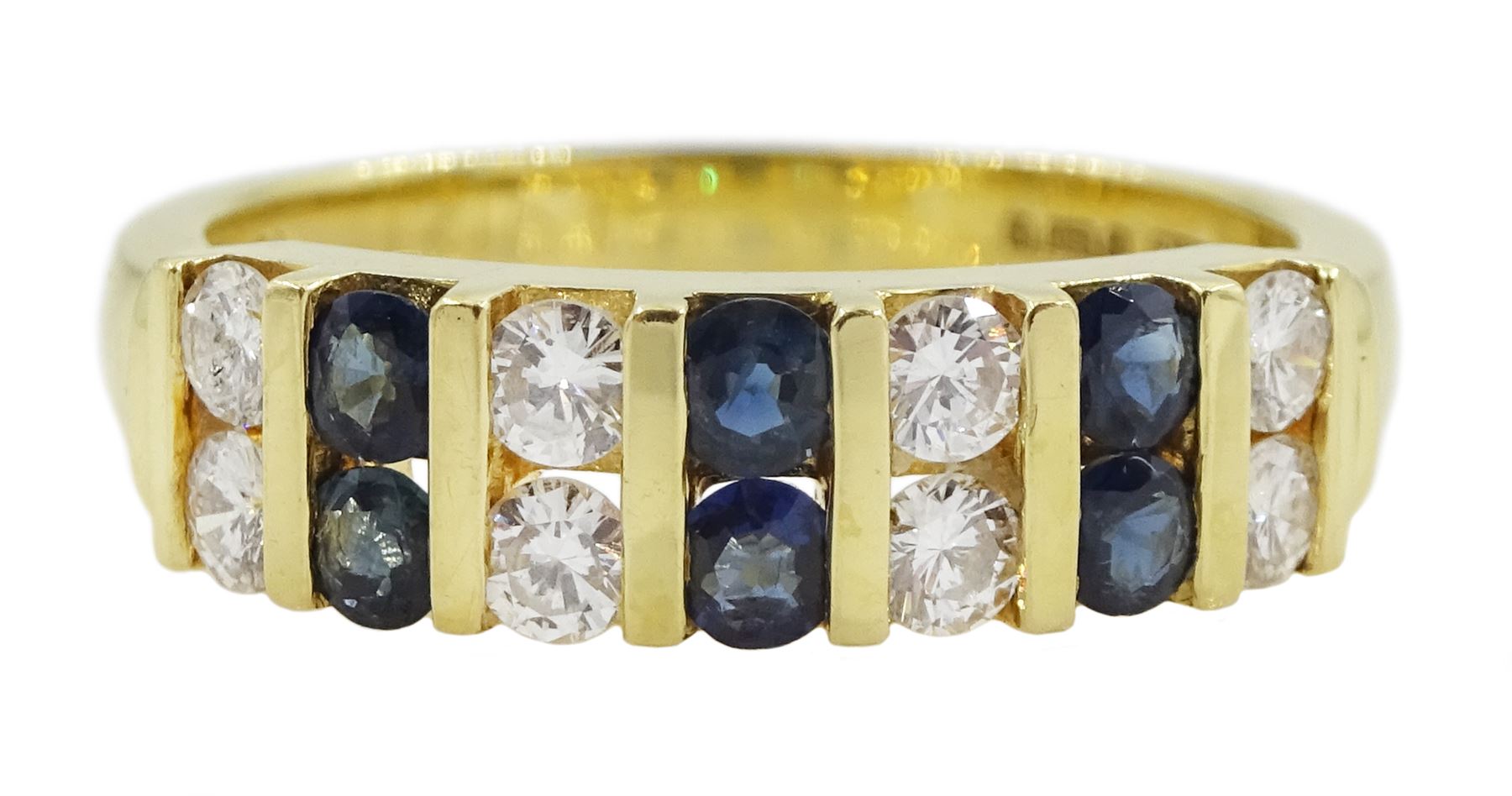 18ct gold round sapphire and diamond two row ring