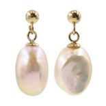 Pair of 9ct gold pink/white pearl pendant stud earrings