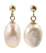 Pair of 9ct gold pink/white pearl pendant stud earrings