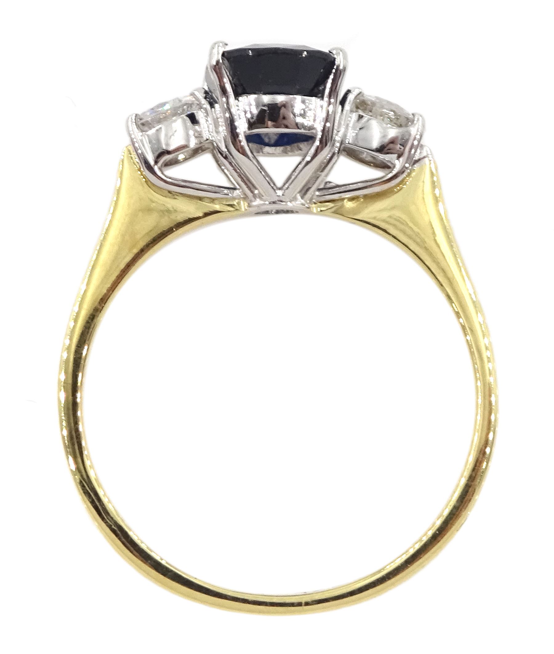 18ct gold three stone oval sapphire and round brilliant cut diamond ring - Image 4 of 4