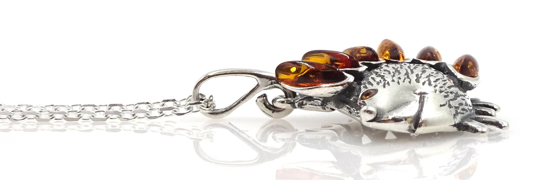 Silver amber hedgehog pendant necklace - Image 2 of 2