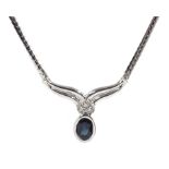 9ct white gold oval sapphire and diamond necklace