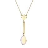 Gold oval and round opal pendant necklace