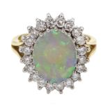 14ct gold opal and diamond cluster ring