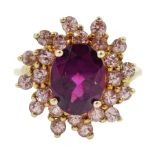 9ct gold rubellite and pink stone set cluster ring