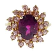 9ct gold rubellite and pink stone set cluster ring
